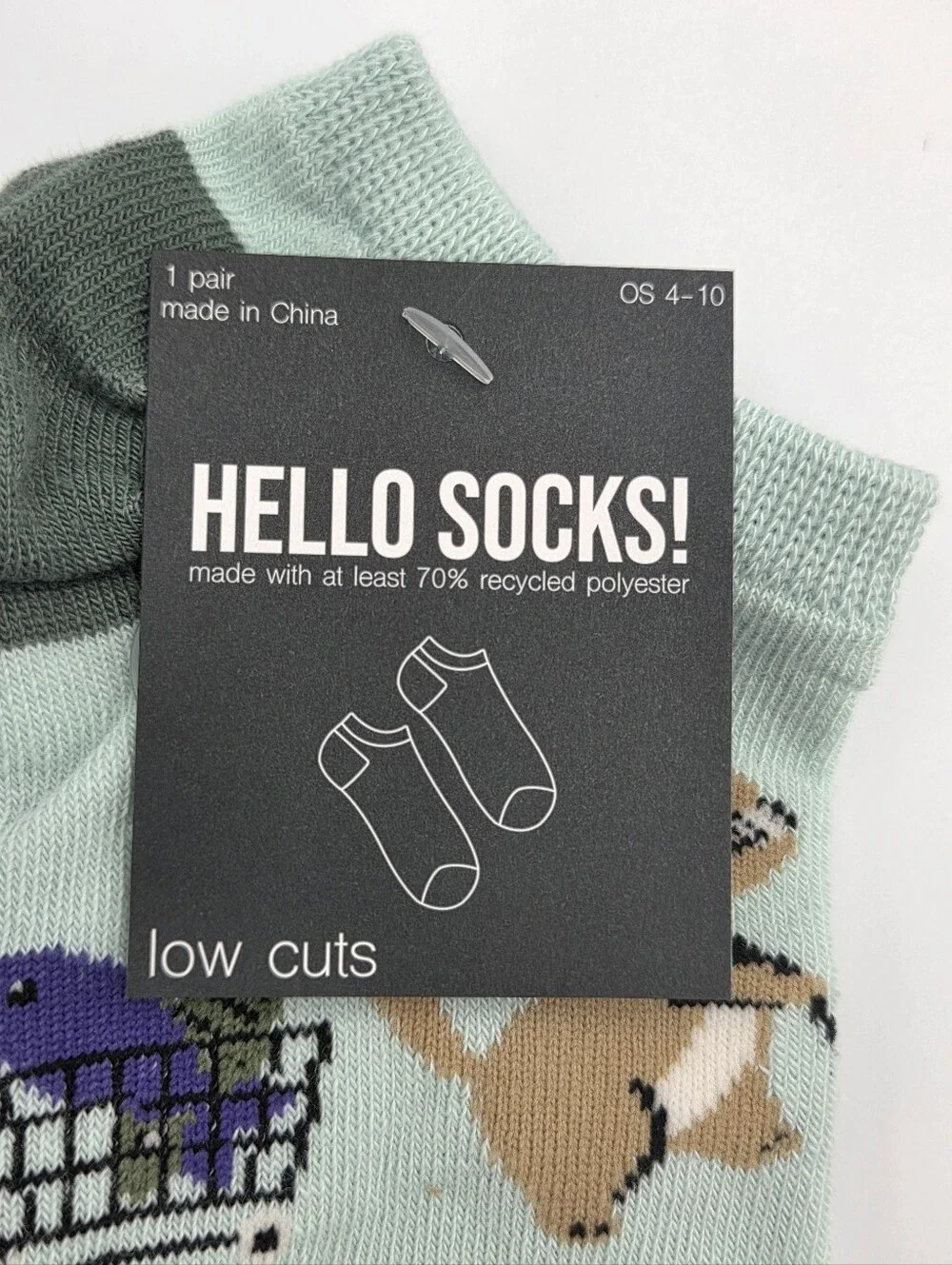 Hello Socks Womens Light Green Low-Cut Socks with Cat Shopping Cart 3 Pair Nwt